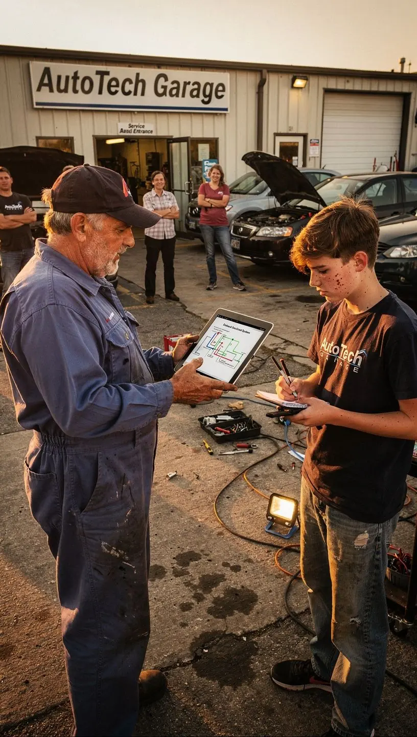 Detailaufnahme eines digitalen Diagnosegeräts mit angezeigten Fahrzeugdaten im Prüfmodus.